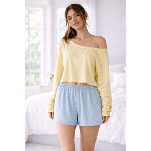 NEW Aerie Real Soft Lounge Shorts XS Denim Print Blue Pull-On Boxer Sleep Pajama